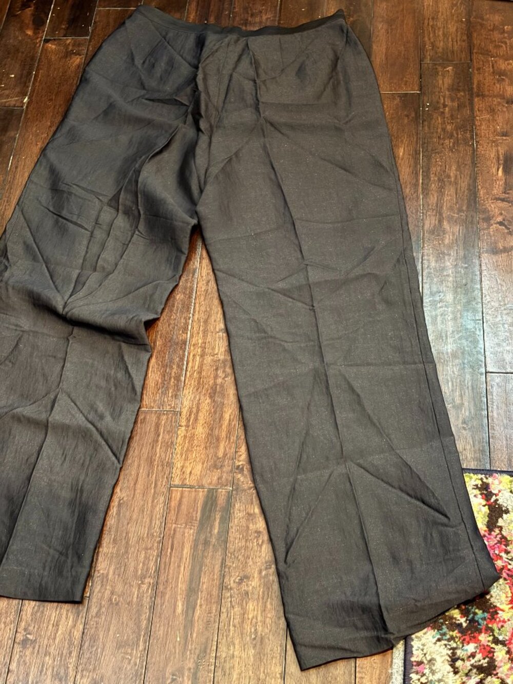 Lafayette 148 New York Black Silk Blend Wide Leg Pleated Trousers Sz 14